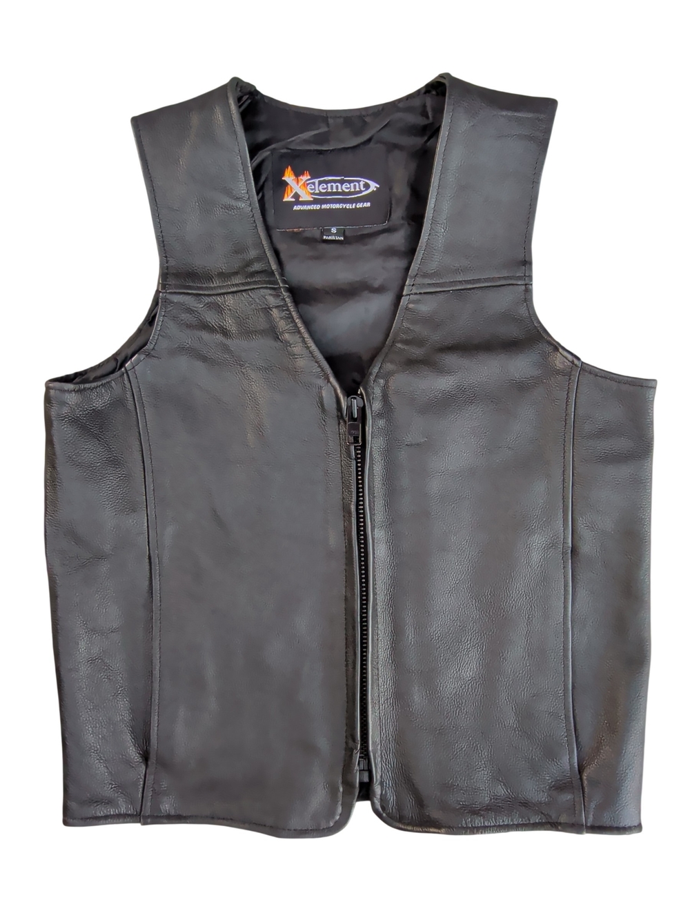 Element Black Leather Motorcycle Vest - Classic Zip Front